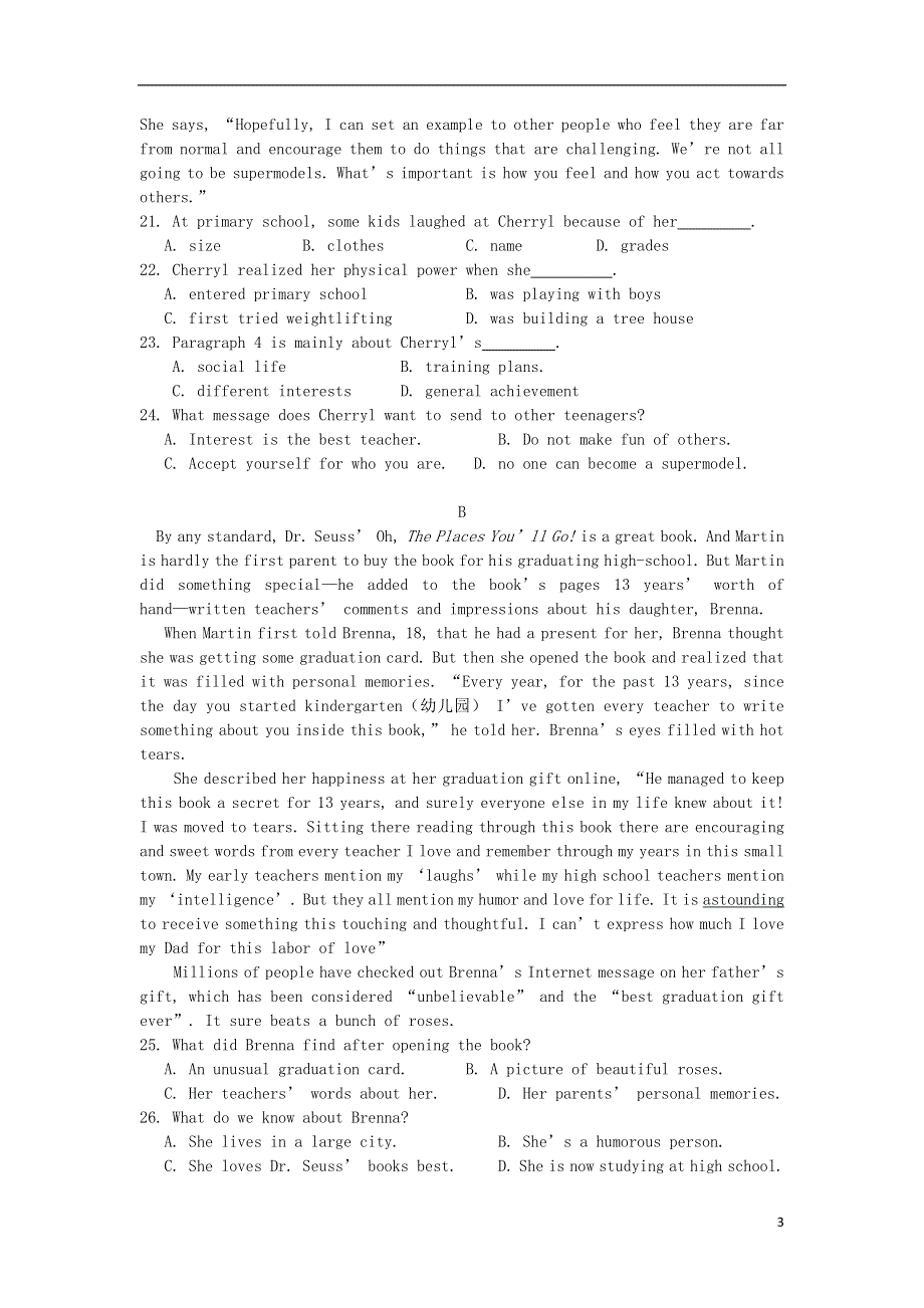 云南省建水县第六中学2019-2020学年高一英语下学期期中试题.doc_第3页