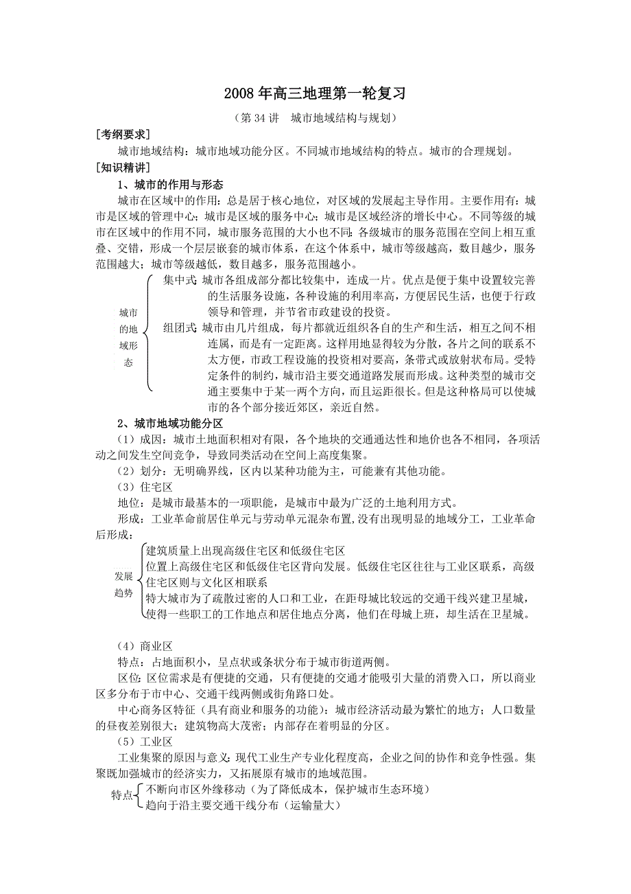 2008年高三地理一轮复习精讲精练十—城市的地域结构.doc_第1页