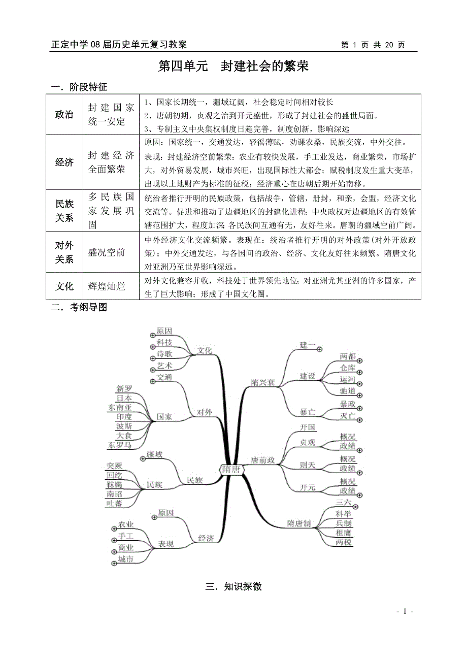 2008年高考一轮复习历史教案（4）：封建社会的繁荣.doc_第1页