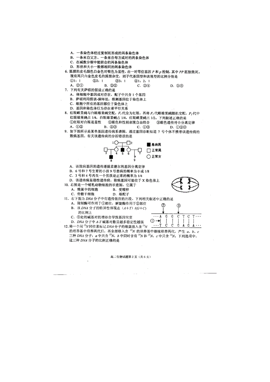 安徽省安庆市2012-2013学年高二上学期期末考试生物试题 扫描版含答案.doc_第2页