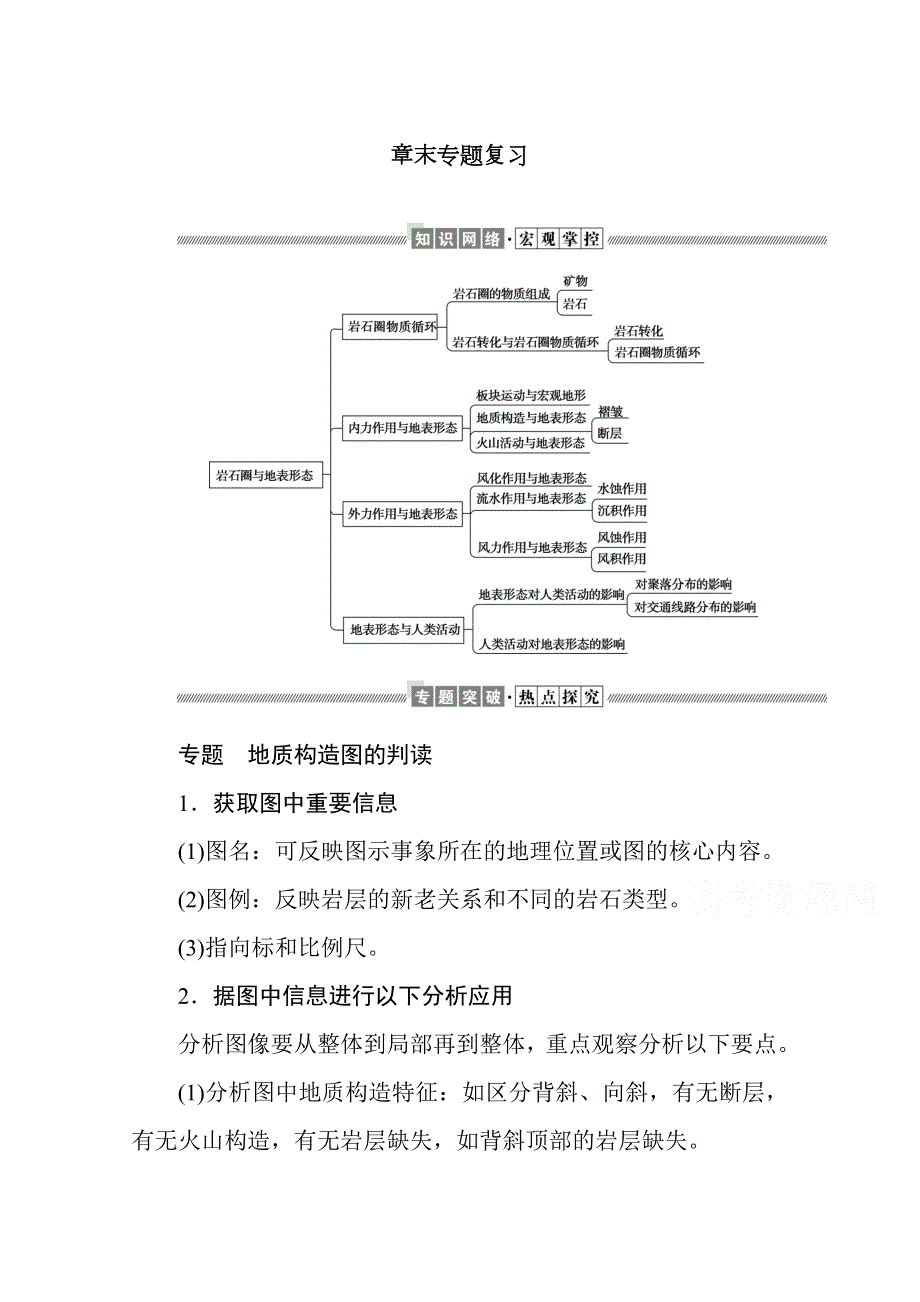 2021-2022学年新教材湘教版地理选择性必修一学案：第二章　岩石圈与地表形态 章末专题复习 WORD版含解析.docx_第1页