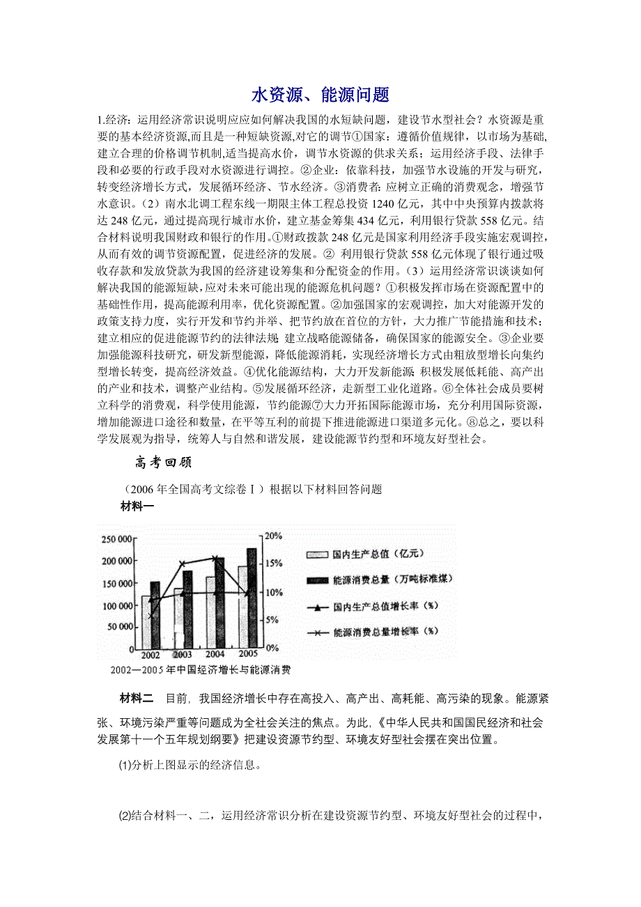 2008年高考时事热点总汇：水资源、能源问题.doc_第1页