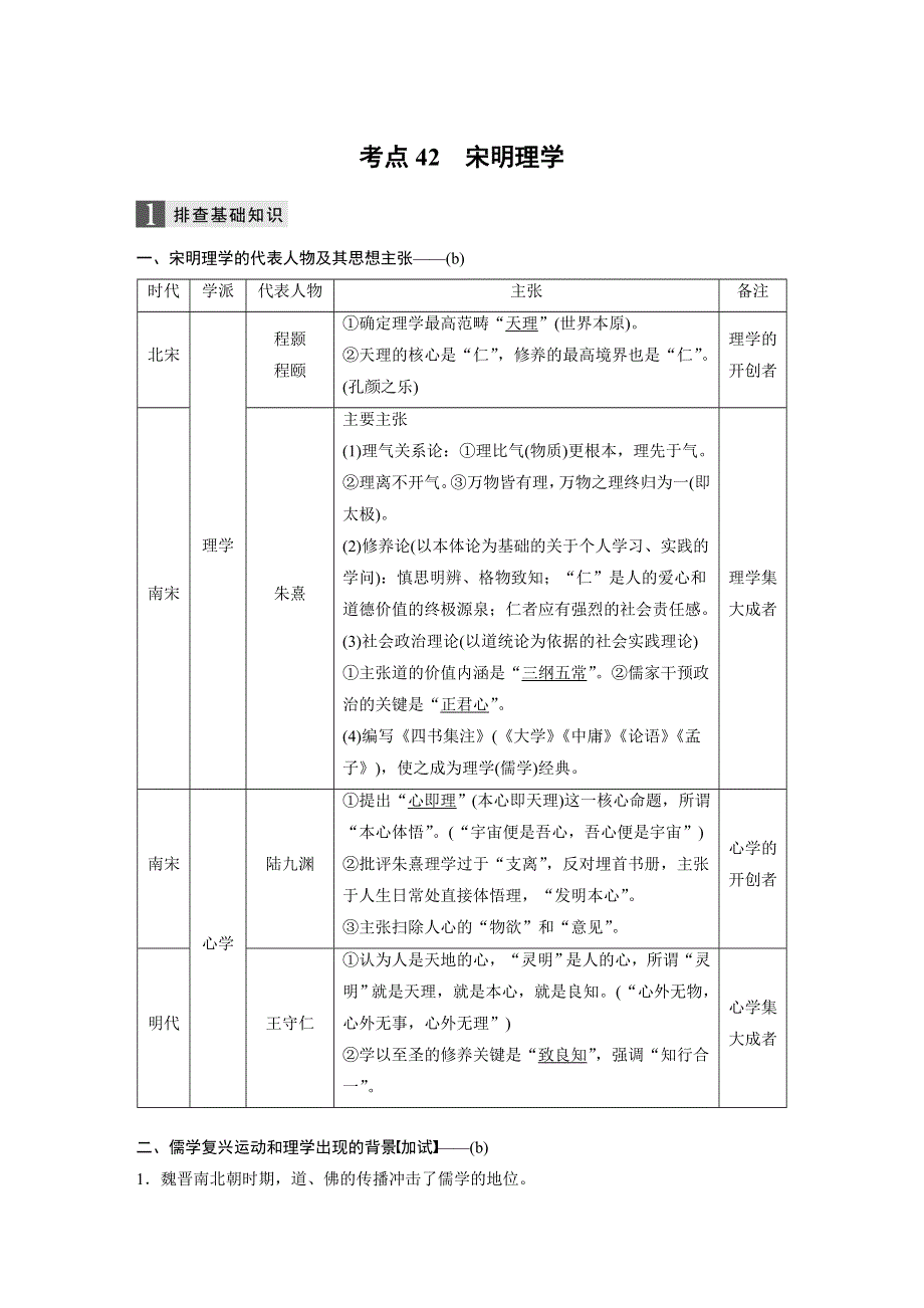 2019版高考历史一轮浙江选考总复习讲义：专题十六　中国传统文化主流思想的演变 考点42 WORD版含答案.docx_第1页