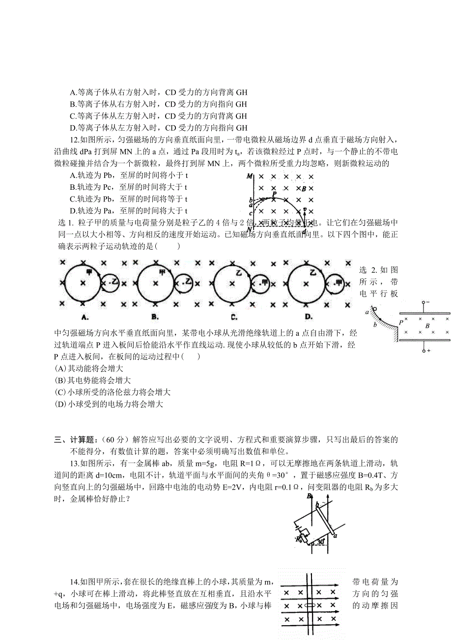 2008年高考物理一轮复习试题（练习11-磁场）.doc_第3页