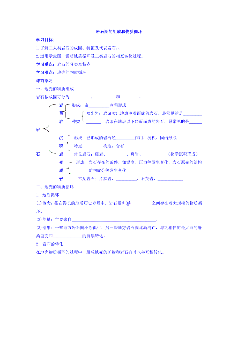 云南省德宏州梁河县第一中学2018届高考地理一轮复习学案：岩石圈的组成和物质循环 WORD版缺答案.doc_第1页