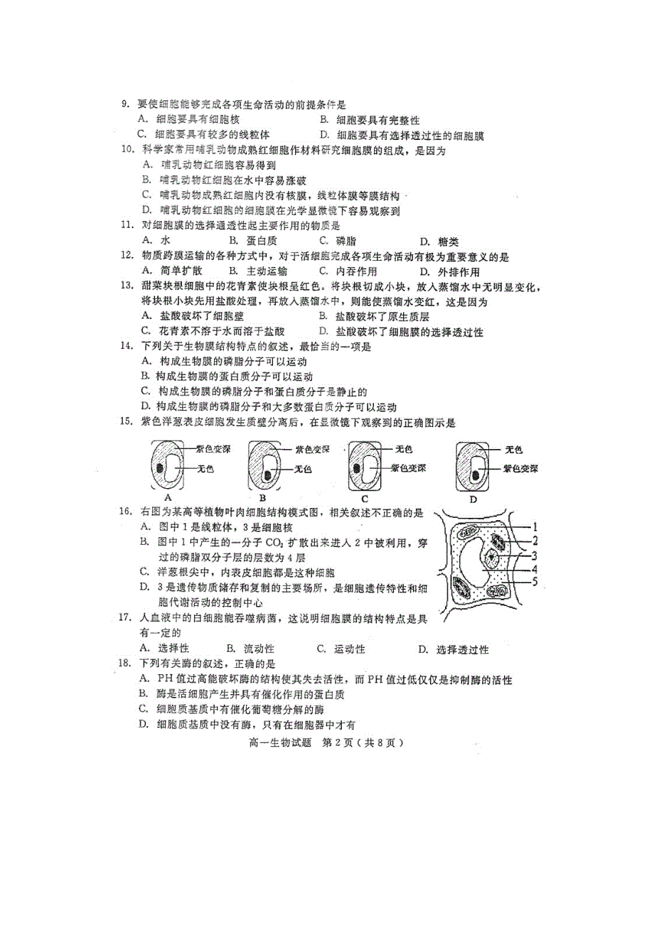 四川省乐山一中10-11学年高一上学期期末考试（生物）（扫描版）.doc_第2页