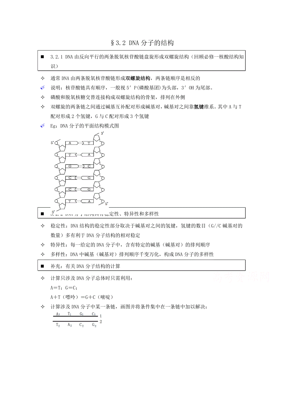 《个人珍藏版》高中人教版生物学生笔记：必修2 3.2 DNA分子的结构.doc_第1页