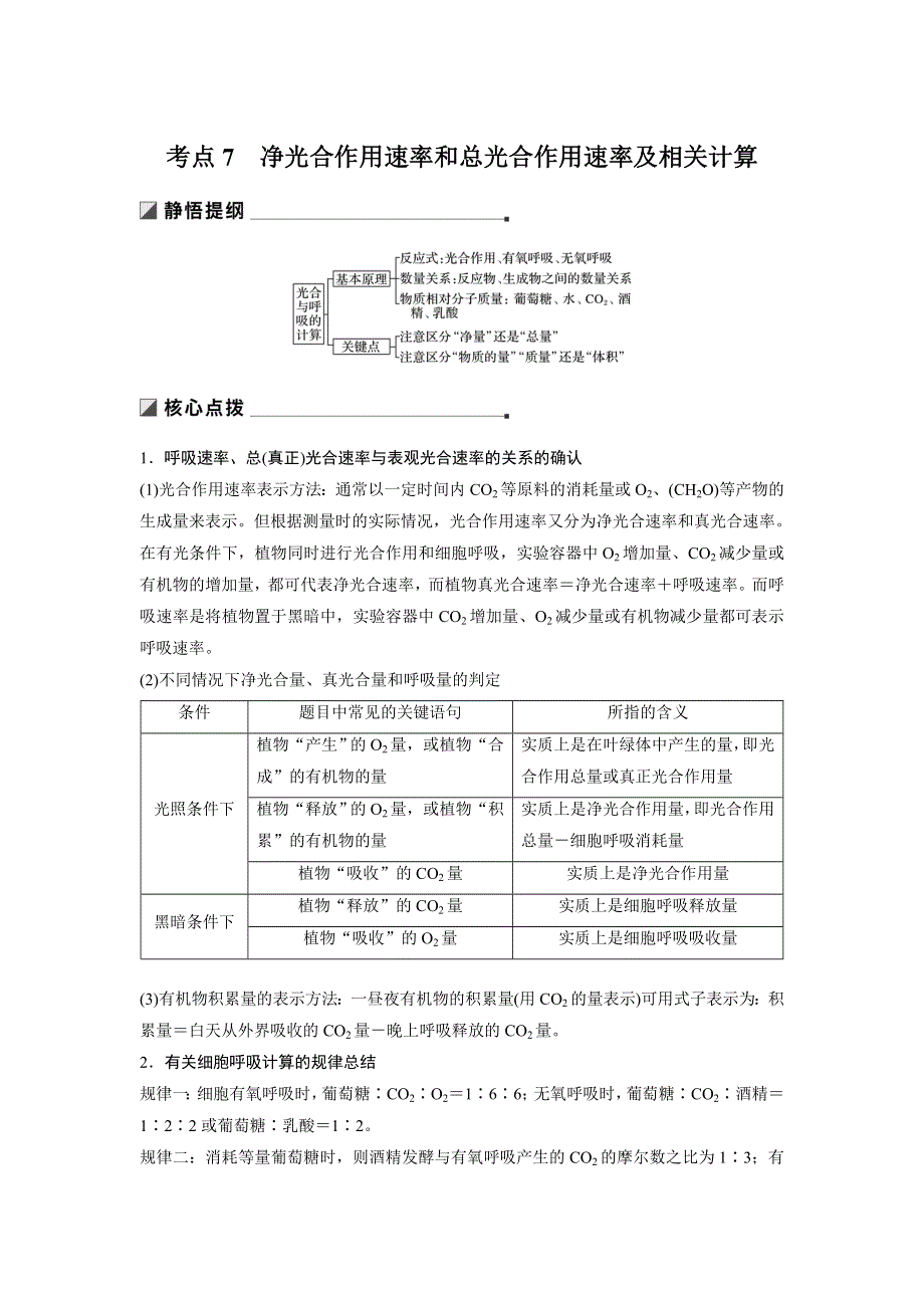 2019版高考生物二轮增分策略江苏专版精致讲义：专题二 细胞代谢 考点7 WORD版含答案.docx_第1页