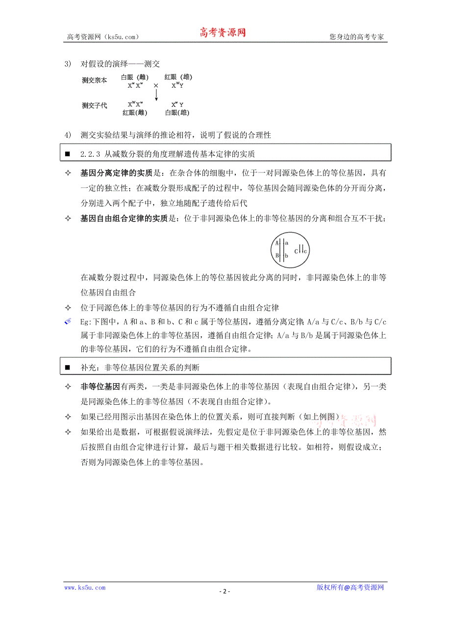 《个人珍藏版》高中人教版生物学生笔记：必修2 2.2 基因在染色体上.doc_第2页