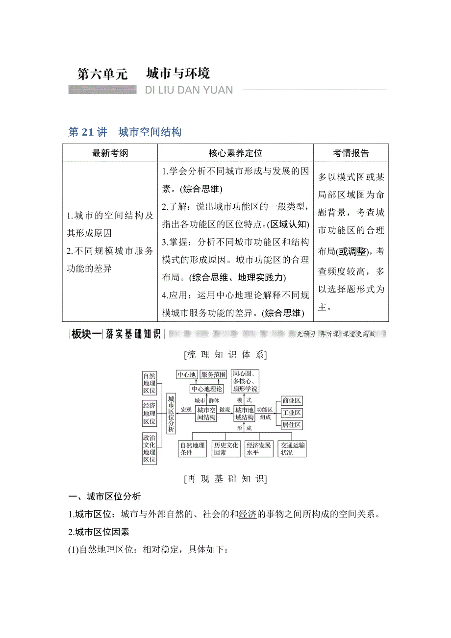 2020《创新设计》高考地理（湘教版）一轮复习教师用书：第21讲 城市空间结构 WORD版含答案.doc_第1页