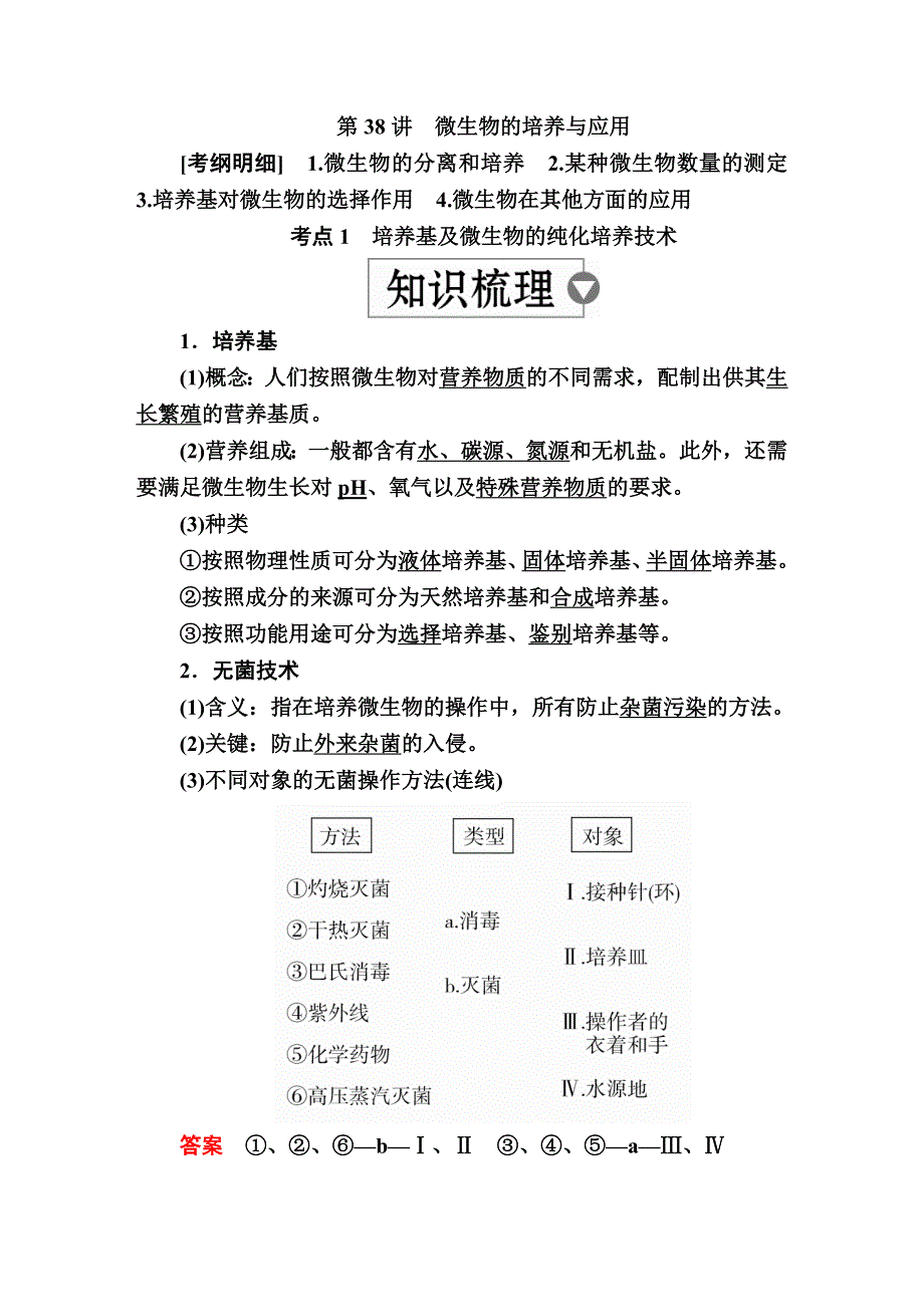 2019版高考生物高分计划一轮讲义：第38讲　微生物的培养与应用 WORD版含解析.docx_第1页