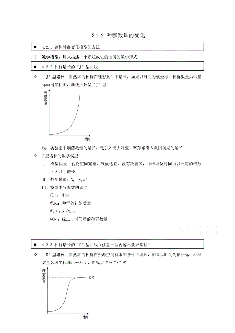 《个人珍藏版》高中人教版生物学生笔记：必修3 4.2 种群数量的变化.doc_第1页