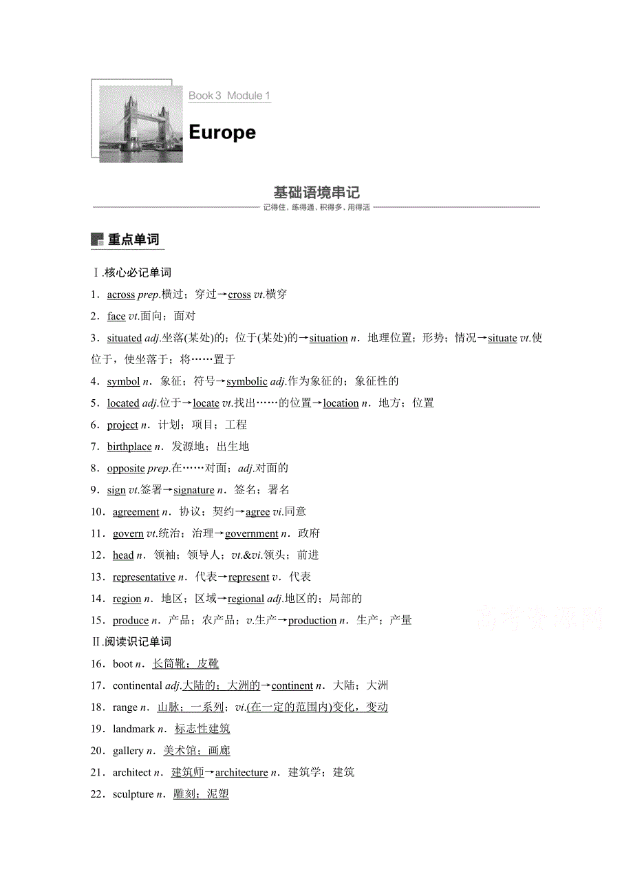 2019版高考英语大一轮复习外研版讲义：BOOK 3 MODULE 1 WORD版含答案.docx_第1页