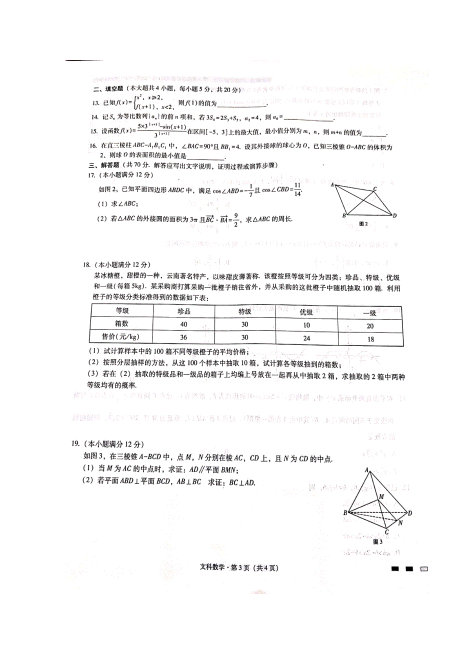 云南省师范大学附属中学2020届高三上学期第二次月考数学（文）试题 扫描版含答案.doc_第3页