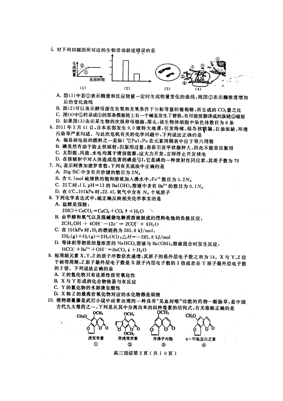 四川省乐山市高中2011届高三第三次调查研究考试（理综）清晰扫描版_2011.doc_第2页