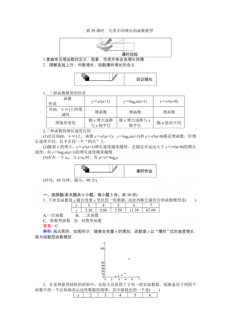 《创优课堂》2016秋数学人教A版必修1练习：第29课时 几类不同增长的函数模型 WORD版含解析.doc_第1页
