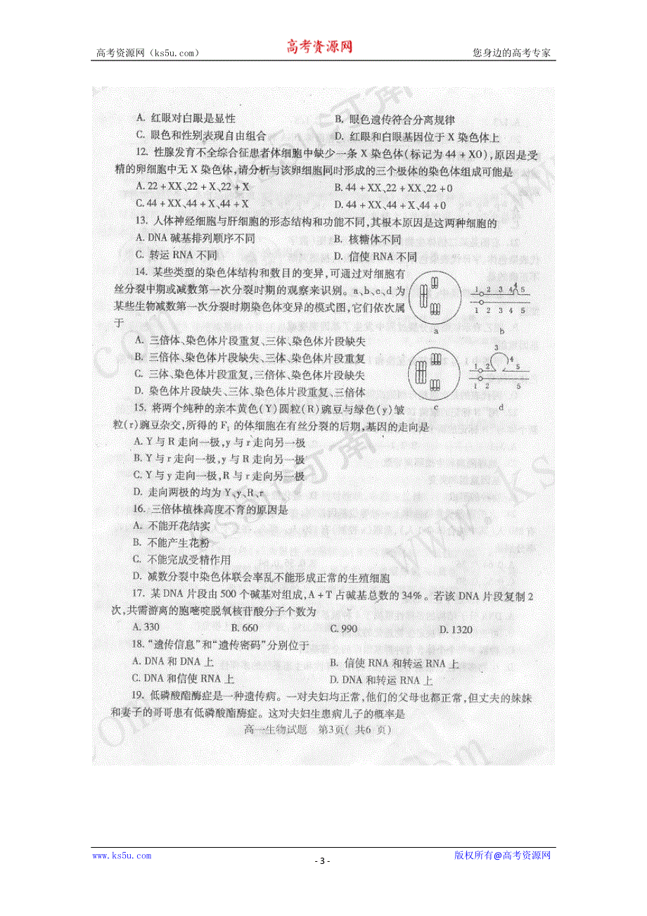 2010信阳市高一下学期期末调研（生物）扫描版.doc_第3页