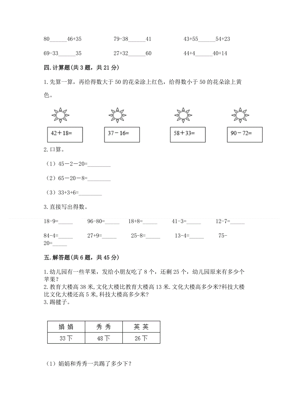 小学二年级数学知识点《100以内的加法和减法》必刷题含答案【满分必刷】.docx_第3页