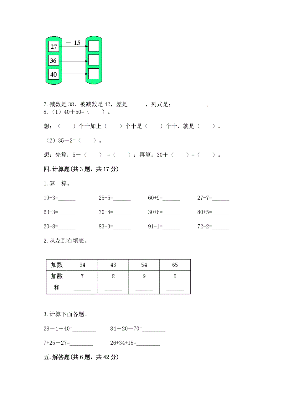 小学二年级数学知识点《100以内的加法和减法》必刷题含答案【模拟题】.docx_第3页