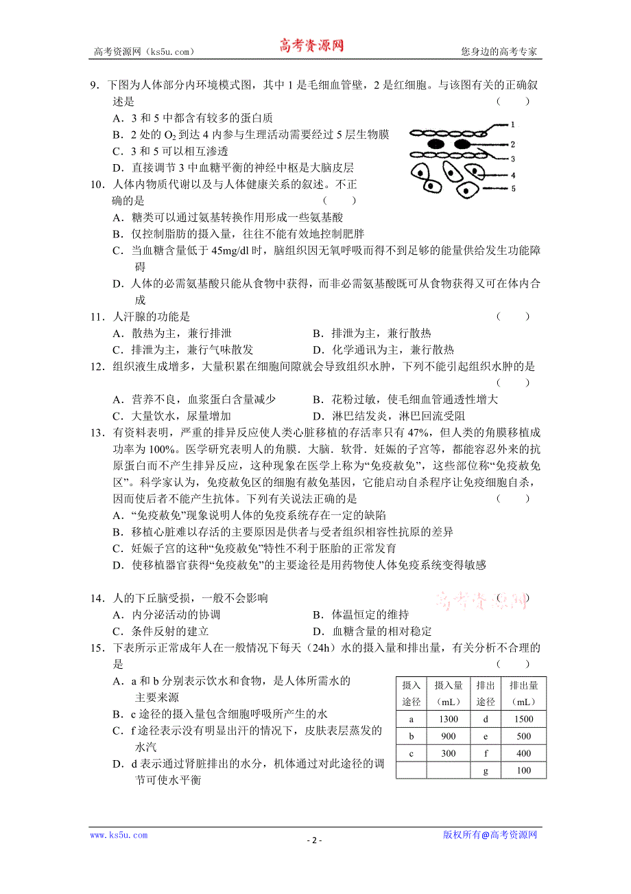 2010年8月份百题精练（2）（生物）.doc_第2页