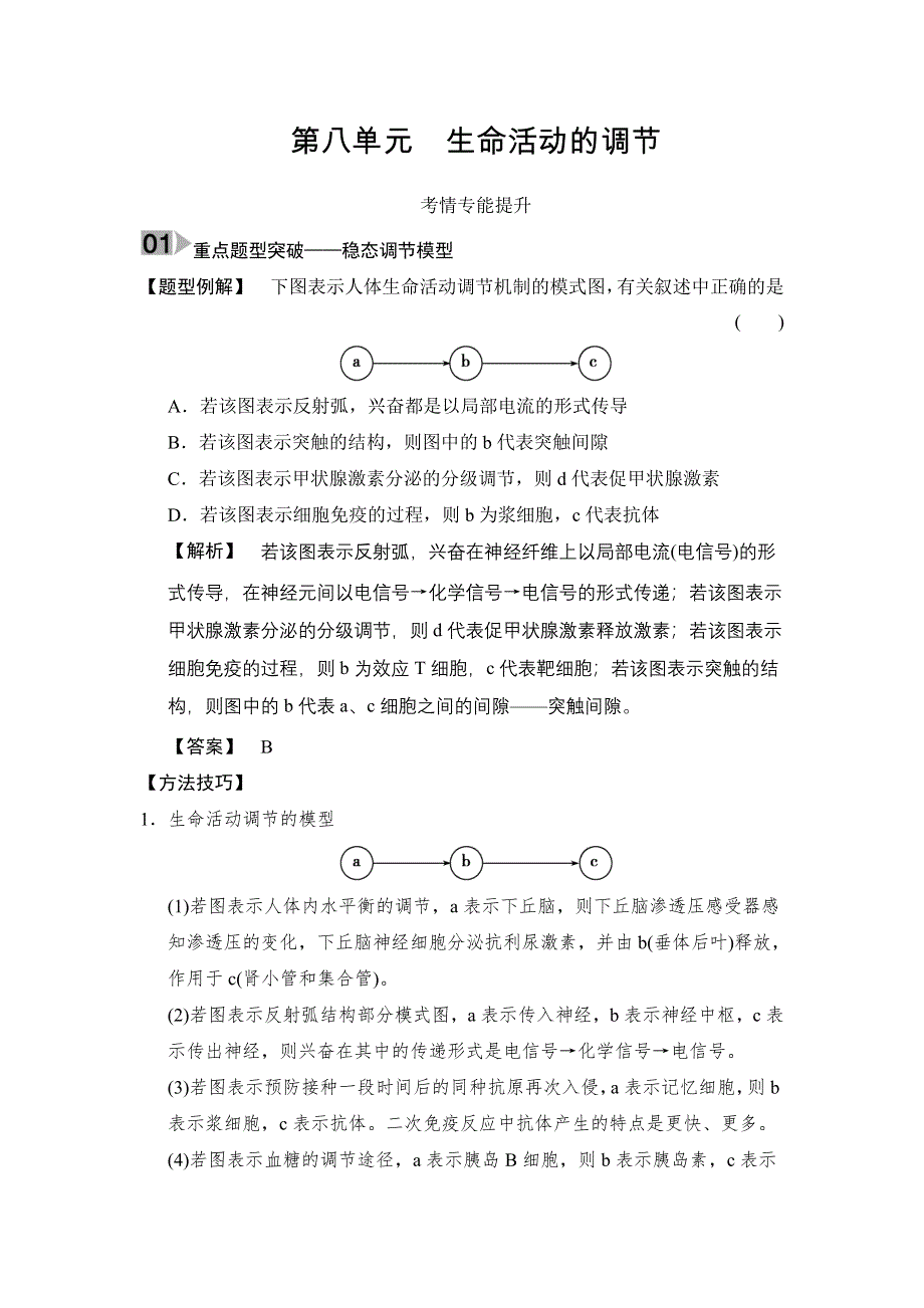 《创新大课堂》2015高考生物（人教版）一轮考情专能提升：第8单元 生命活动的调节.doc_第1页