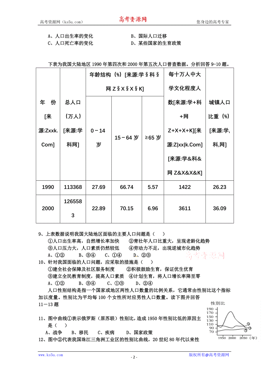 四川省什邡中学2011-2012高一第二学期第一次月考地理（缺答案）.doc_第2页