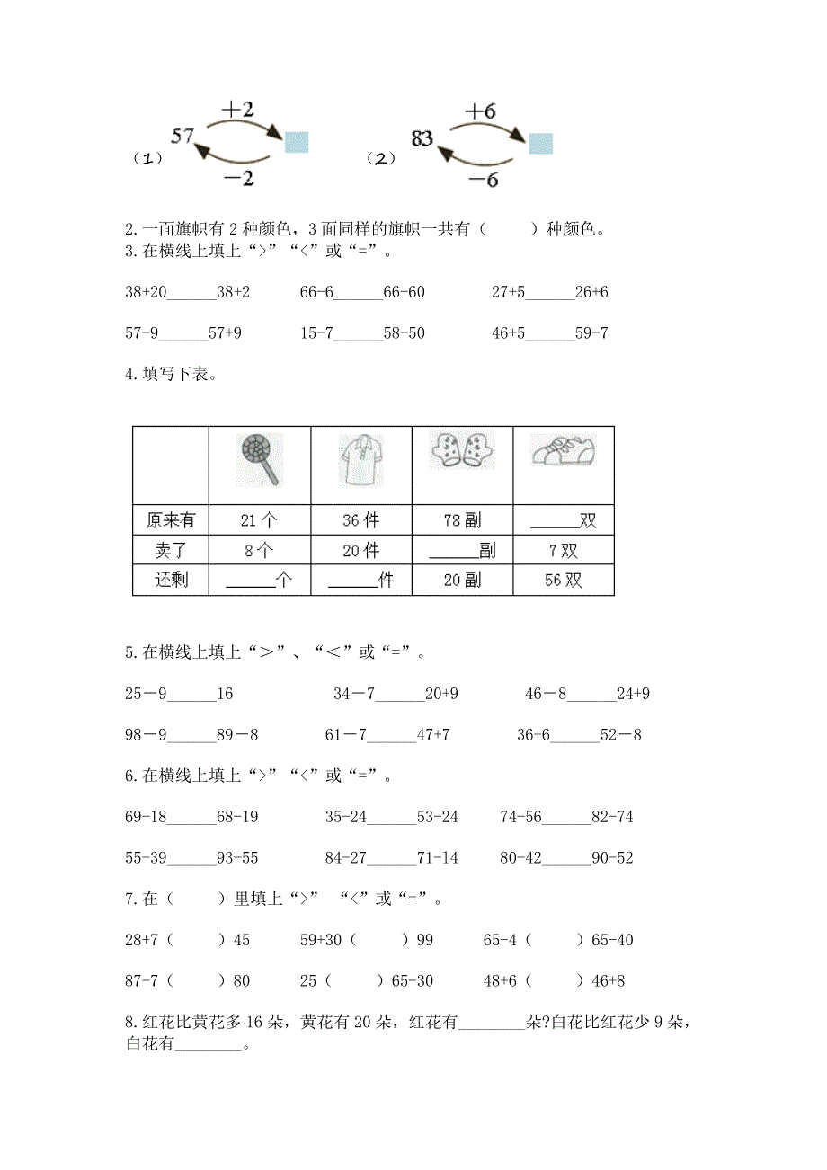 小学二年级数学知识点《100以内的加法和减法》必刷题附参考答案【基础题】.docx_第2页