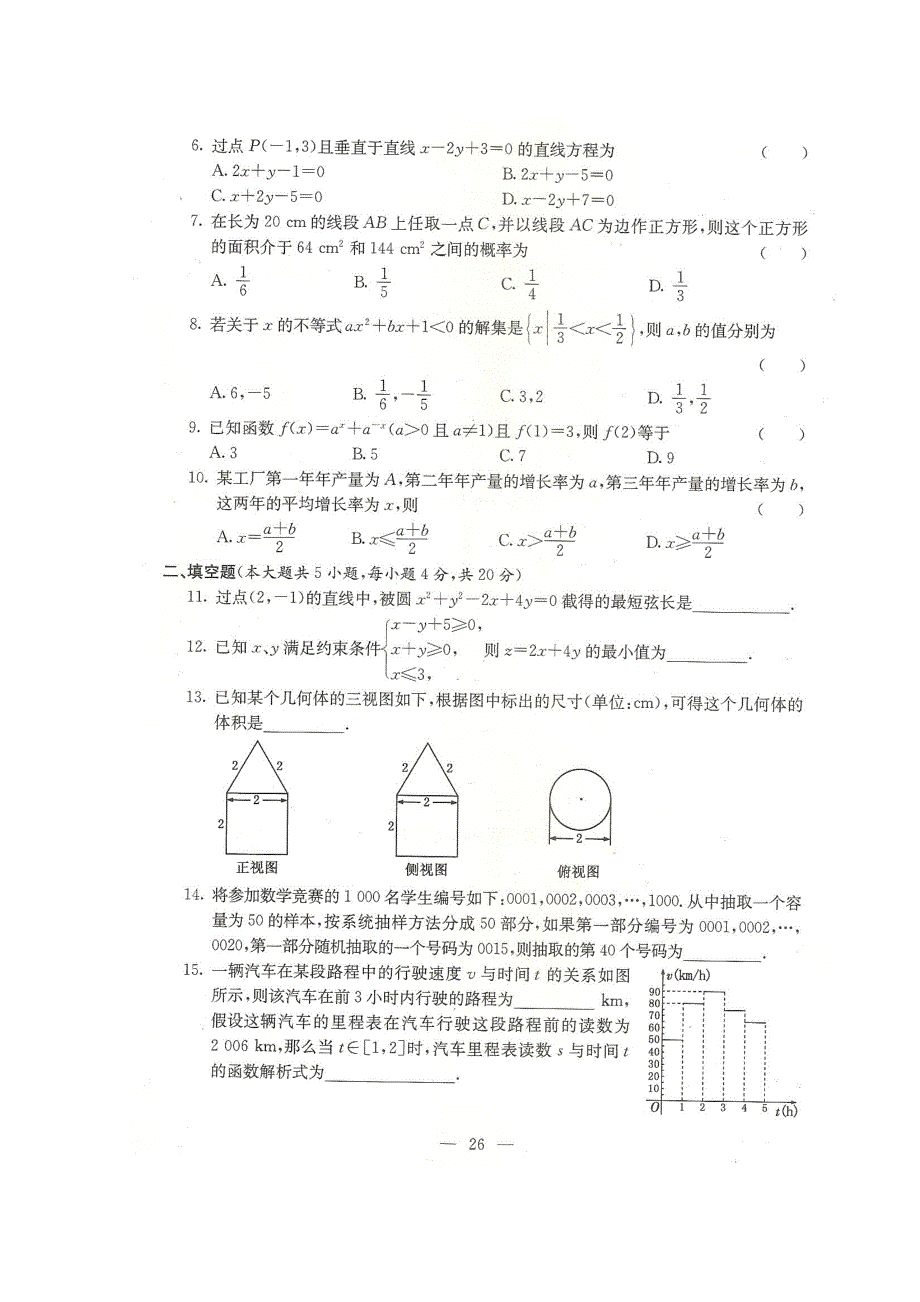 2010年湖南省普通高中学业水平综合模拟试题（二）（数学）.doc_第2页