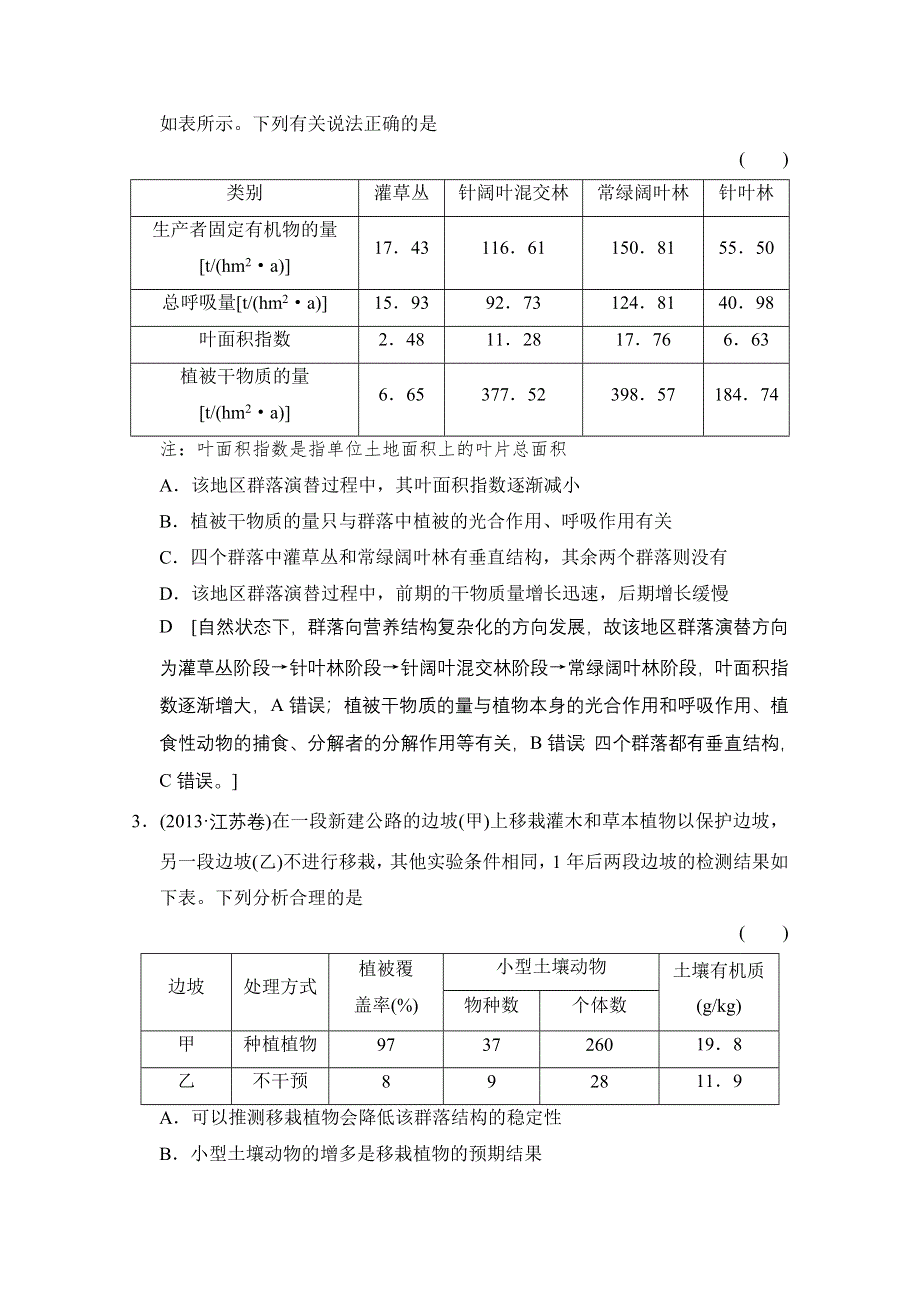 《创新大课堂》2015高考生物（人教版）大一轮总复习随堂考情体验 第九单元 生物与环境 群落的结构和演替.doc_第2页