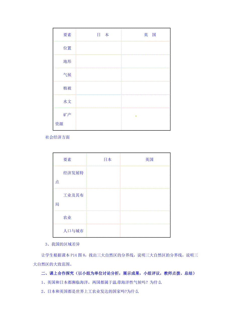 云南省德宏州梁河县第一中学高中地理必修三导学案：1 自然环境和人类活动的区域差异 .doc_第2页