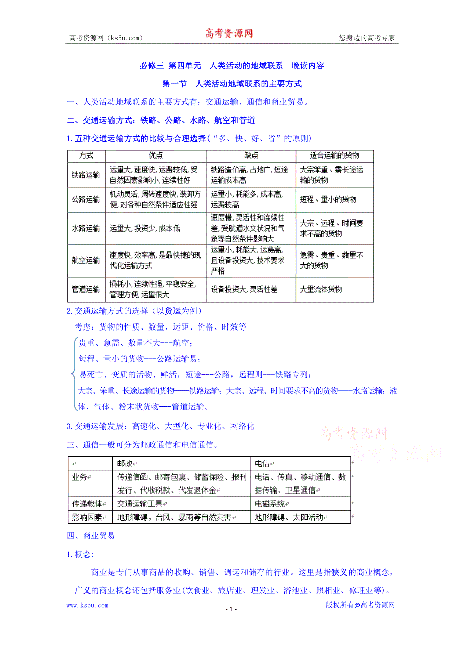 云南省德宏州梁河县第一中学高中地理必修二第四单元 晚读知识点 .doc_第1页