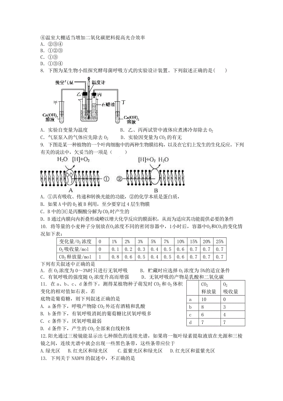 云南省新人教版生物2012届高三单元测试：5《细胞的能量供应个利用》.doc_第2页