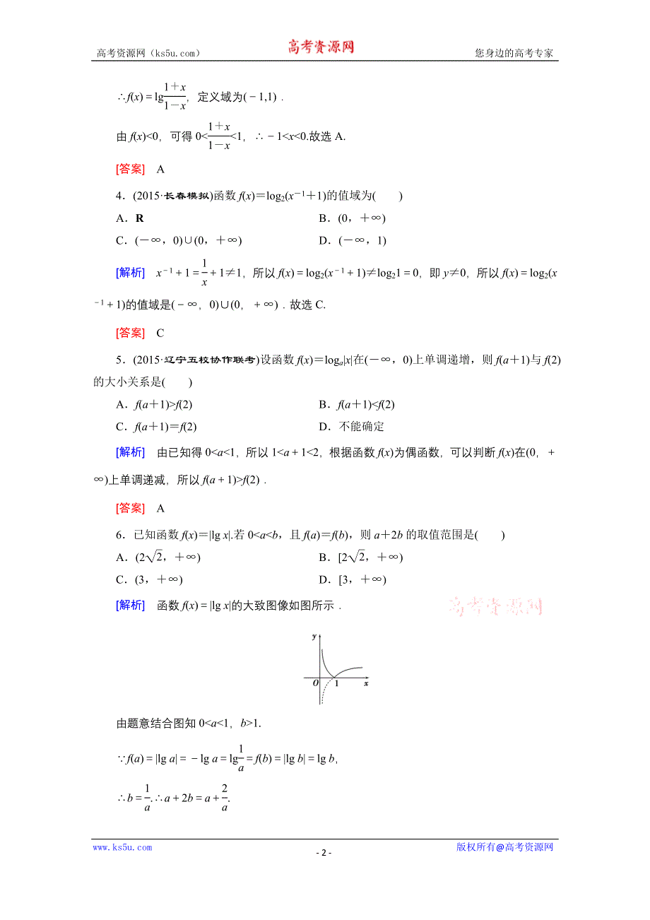 《创新大课堂》2016高考数学（新课标人教版）一轮总复习练习：第2章 函数.导数及其应用 第5节 对数函数.doc_第2页