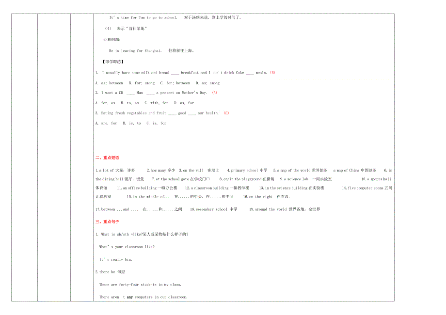 2020七年级英语上册 Module 3 My school重点难点易错点整理 （新版）外研版.docx_第3页