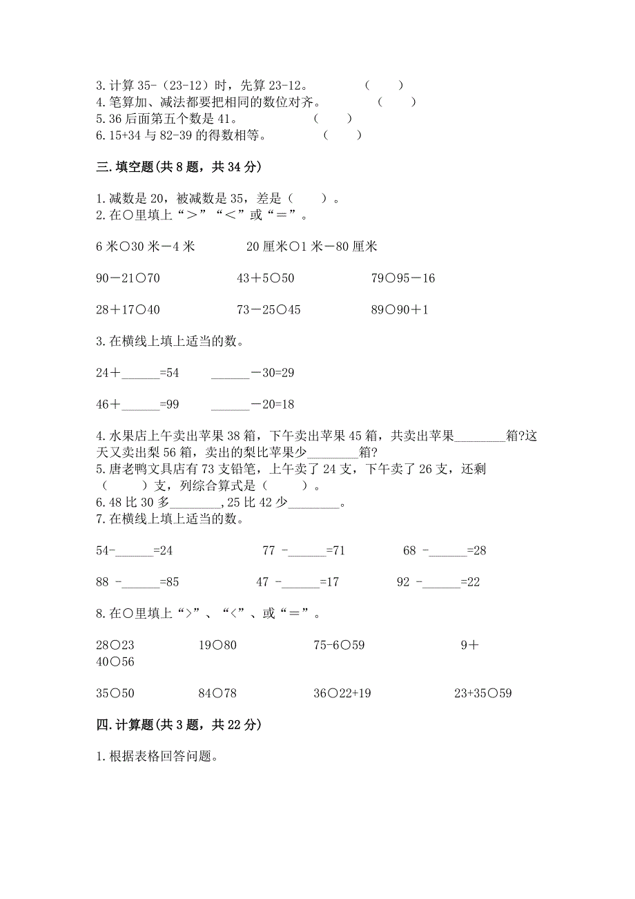 小学二年级数学知识点《100以内的加法和减法》专项练习题含下载答案.docx_第2页