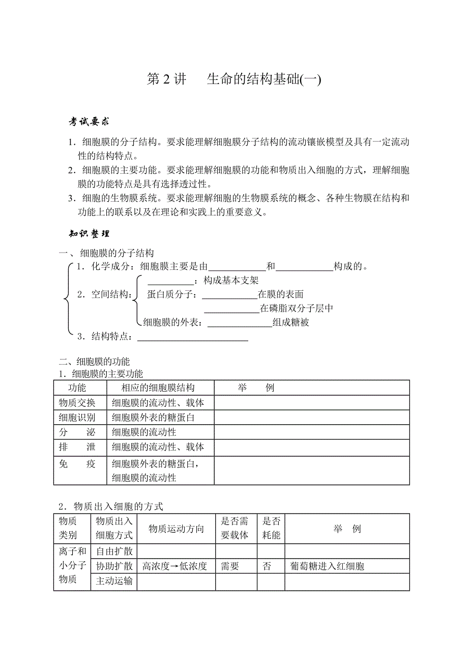 2009高考生物专题复习教案：生命的结构基础（1）.doc_第1页