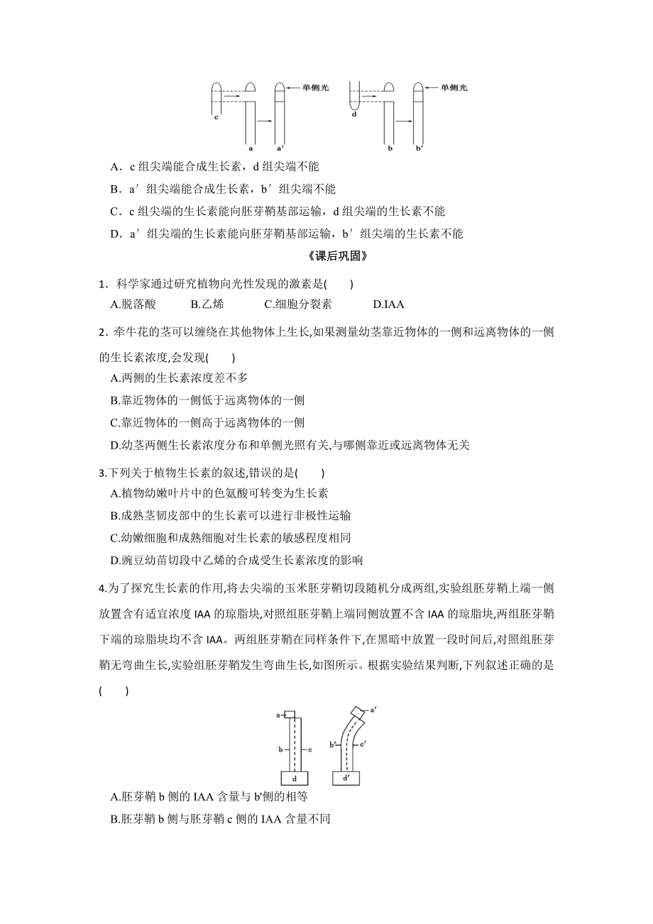 云南省德宏州梁河县第一中学高中生物必修三：3-1植物生长素的发现 学案 .doc_第2页