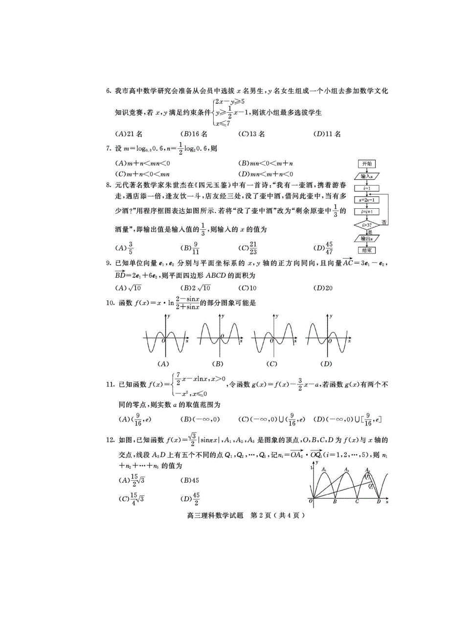 四川省乐山市2020届高三数学第一次调查研究考试试题 理（扫描版）.doc_第2页