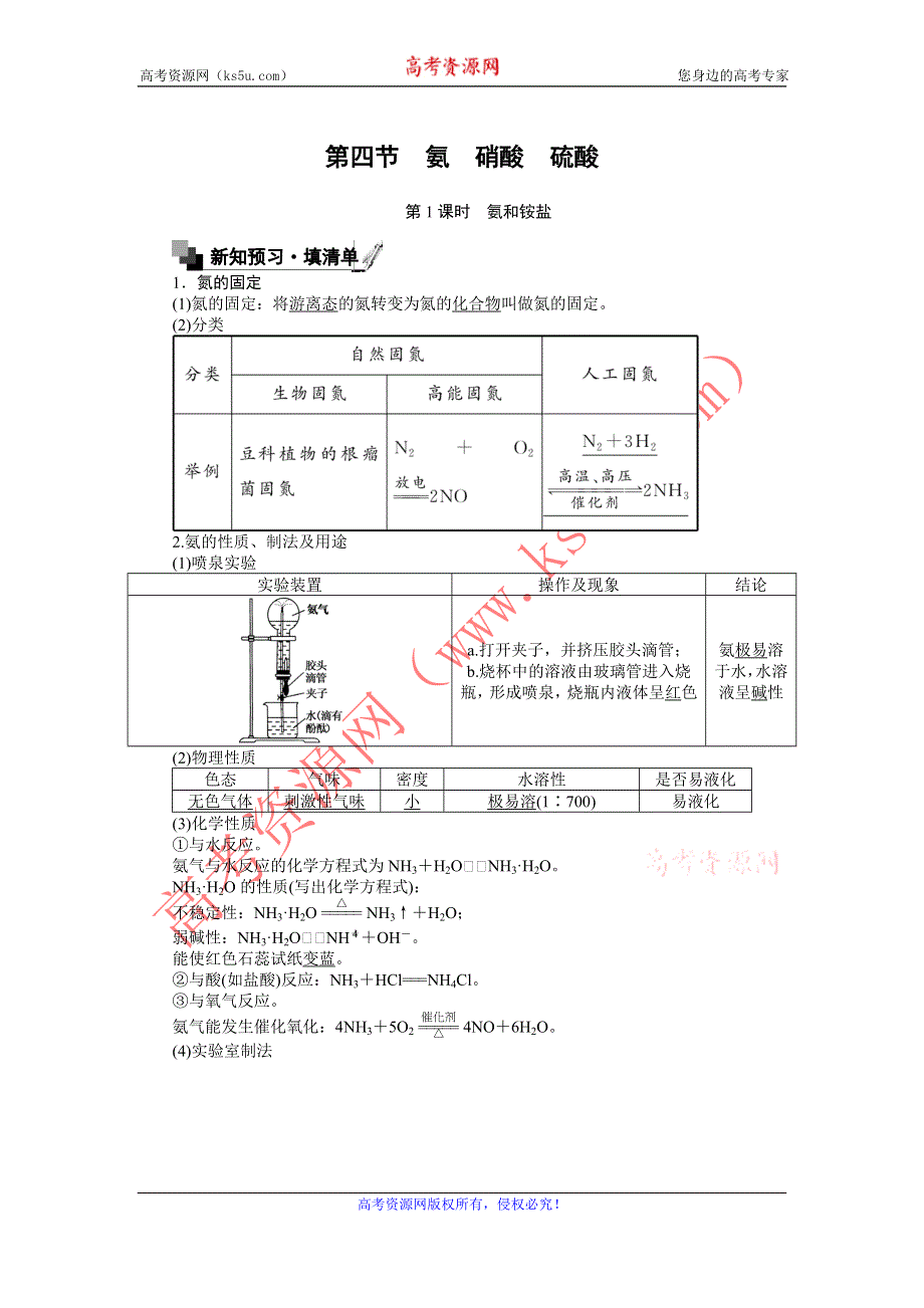 《创优课堂》2016秋化学人教版必修1练习：4.4.1 氨和铵盐 WORD版含解析.doc_第1页