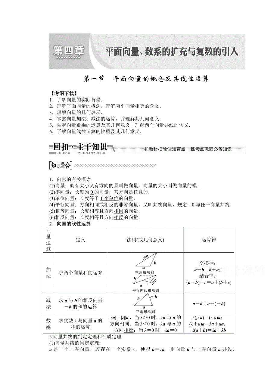 《创新方案 一轮回扣》2015高考（北师大版）数学（理）复习配套试题：平面向量的概念及其线性运算（知识回扣 热点突破 能力提升）.doc_第1页