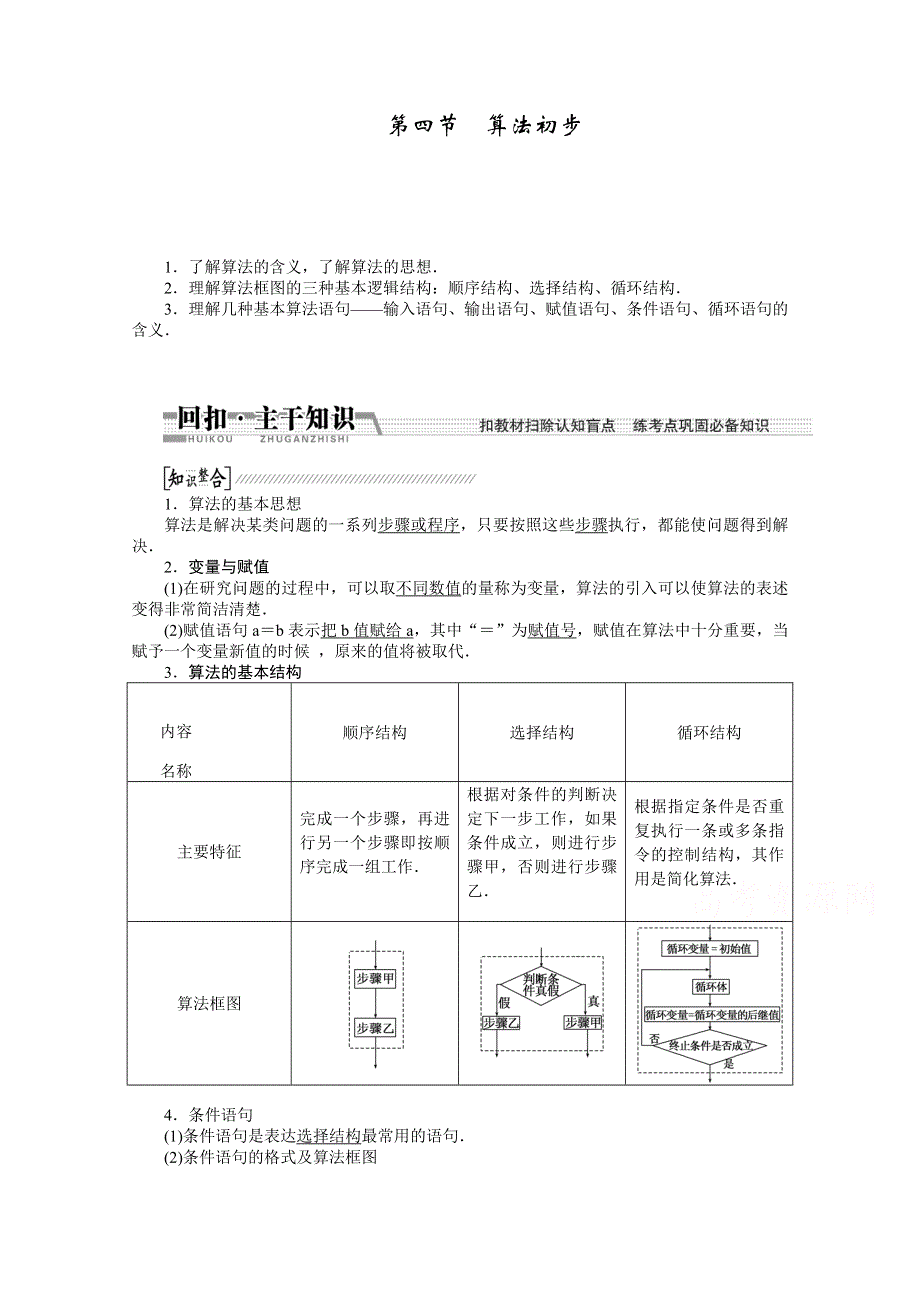 《创新方案 一轮回扣》2015高考（北师大版）数学（理）复习配套试题：算法初步（知识回扣 热点突破 能力提升）.doc_第1页