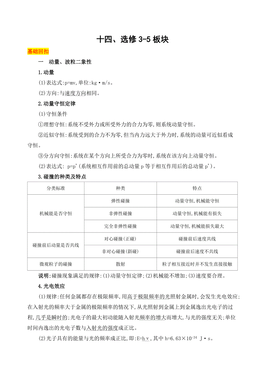 2019高考物理（江苏）考前冲刺全辑：1第一篇 回归教材14十四、选修3-5板块 WORD版含解析.docx_第1页