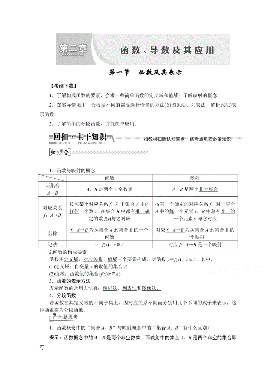 《创新方案 一轮回扣》2015高考（北师大版）数学（理）复习配套试题：函数及其表示（知识回扣 热点突破 能力提升）.doc_第1页