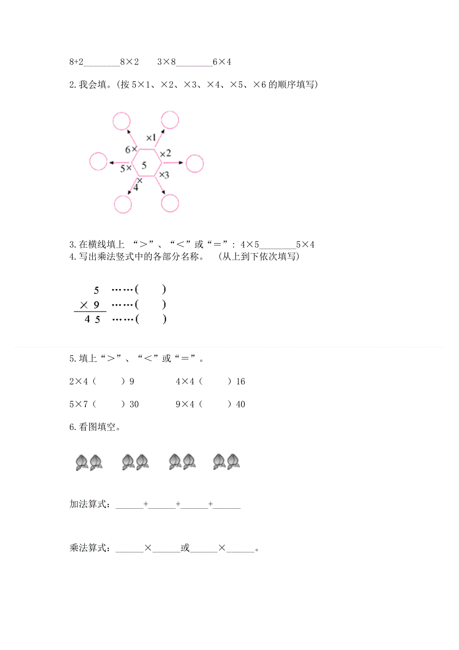 小学二年级数学知识点《表内乘法》专项练习题（实验班）.docx_第2页