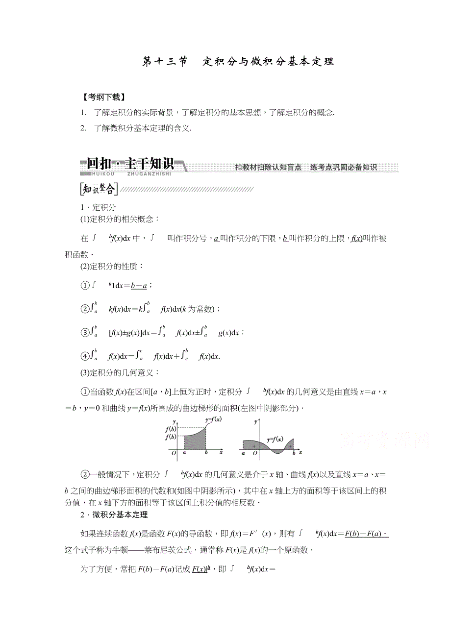 《创新方案 一轮回扣》2015高考（北师大版）数学（理）复习配套试题：定积分与微积分基本定理（知识回扣 热点突破 能力提升）.doc_第1页