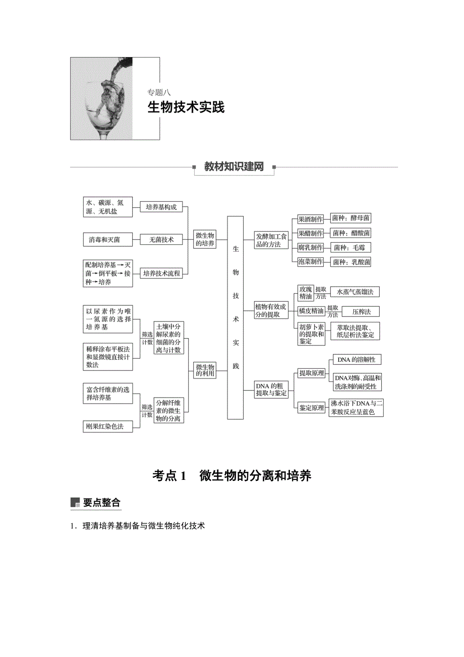 2019高考生物全国通用版优编增分二轮文档：专题八 生物技术实践 考点1 WORD版含答案.docx_第1页