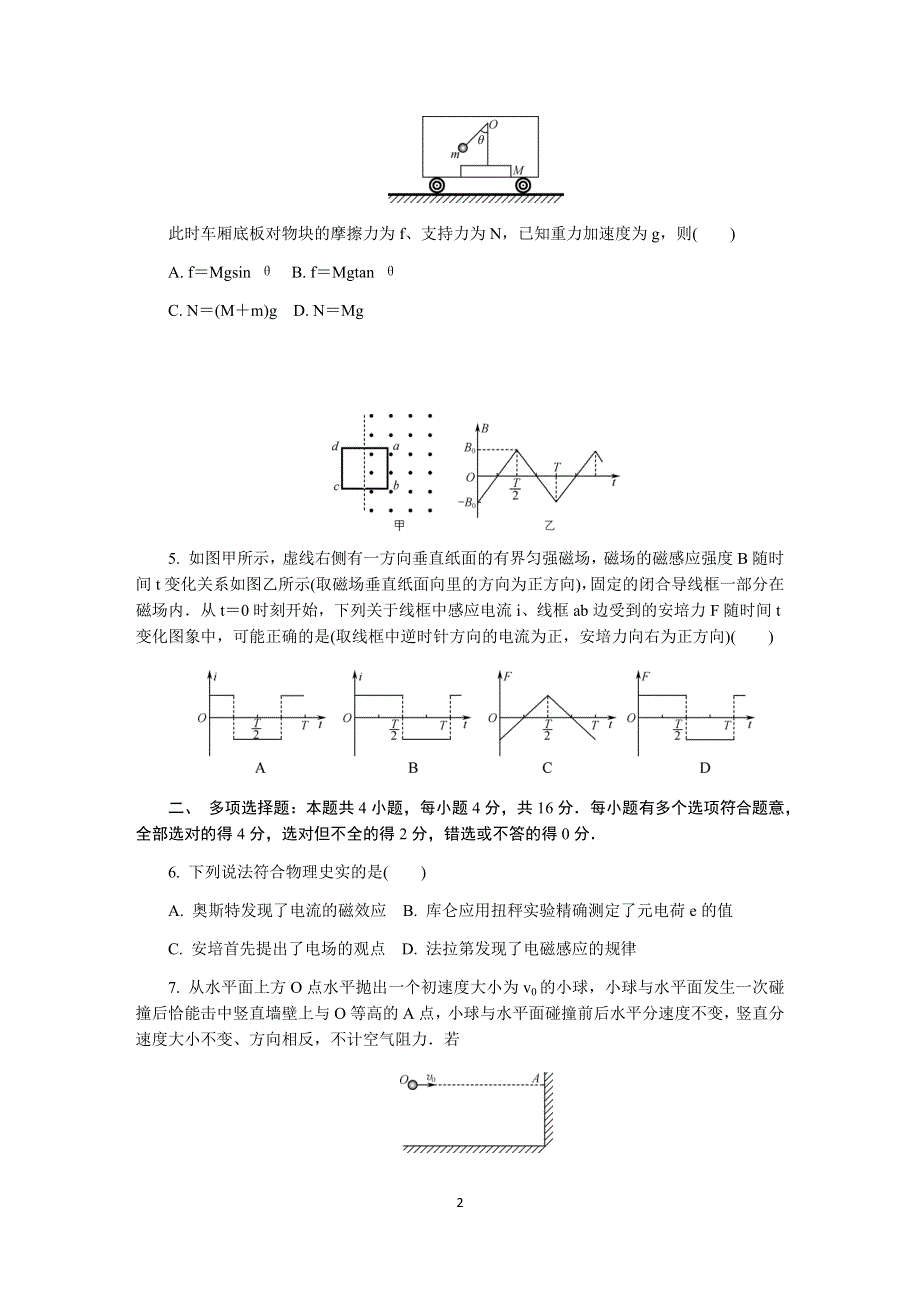 《发布》江苏省七市（南通、泰州、扬州、徐州、淮安、连云港、宿迁）2020届高三第二次调研考试（4月）物理 WORD版含答案.DOCX_第2页