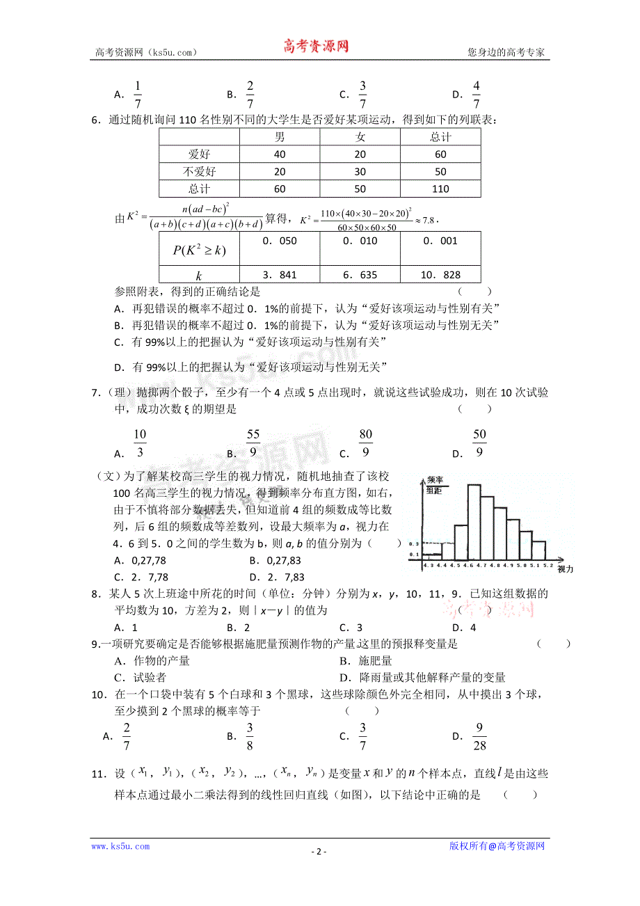 2011-2012学年新课标版高三上学期单元测试（10）（数学）.doc_第2页