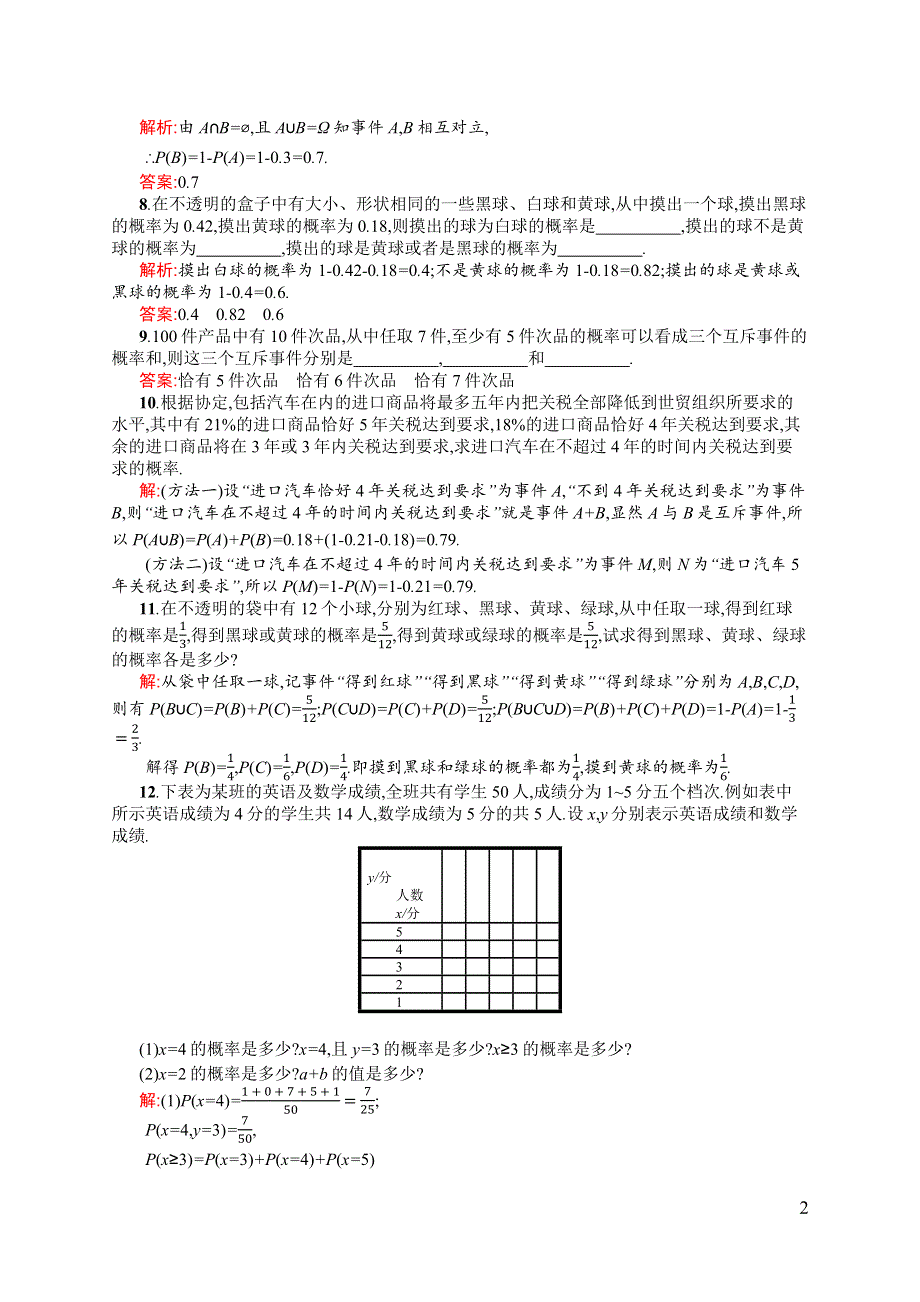 《同步测控》2015-2016学年高一数学人教B版必修3课后作业：3.1.4 概率的加法公式 WORD版含解析.docx_第2页