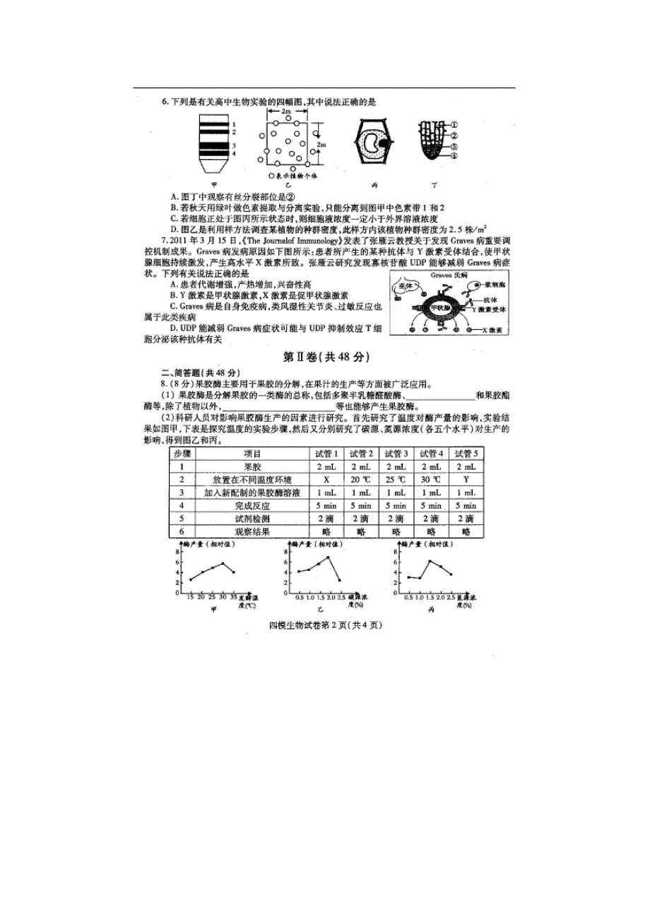 四川省内江市2014届高三第四次模拟考试生物试题 扫描版含答案.doc_第2页